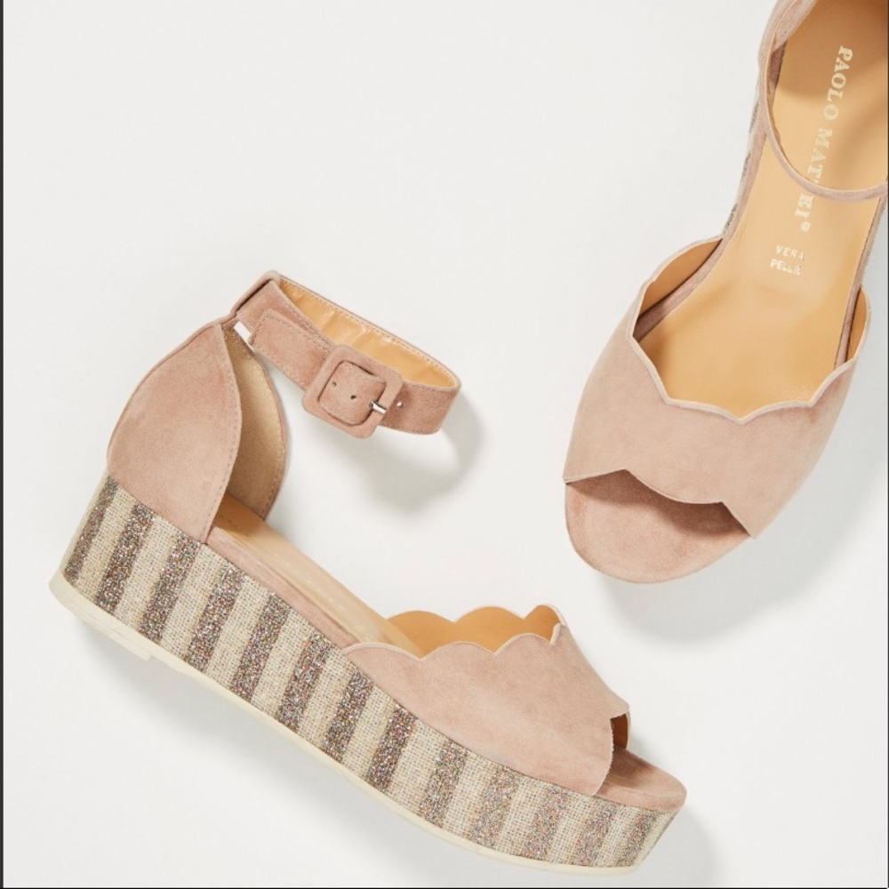 🆕NIB Made in Italy pink leather glitter platforms